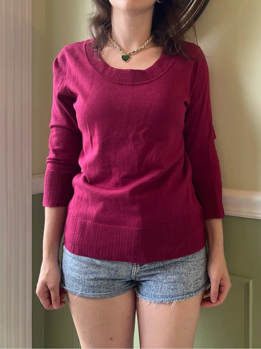 Y2K maroon red boatneck 3/4 sleeve sweater